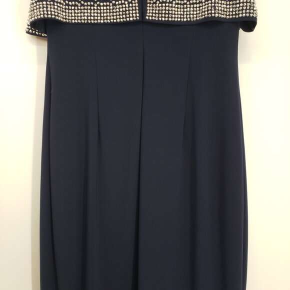 Joseph Ribkoff Embellished Sheath Cocktail Dress 10 Layered Sleeveless Navy Blue - Picture 9 of 14